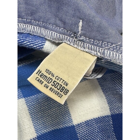 L.L.Bean Womens Scotch Plaid Flannel HoodieShirt Button Down BLUE 100% Cotton XS - Picture 8 of 11